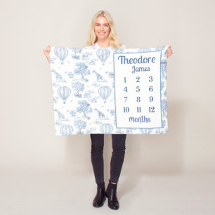 SAFARI TOILE MILESTONE Blanket, Baby Boy Blue Toil Fleece Blanket