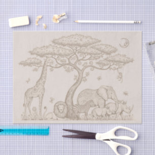 Safari Toile, Neutral Baby Wild Boho Adventure Tissue Paper
