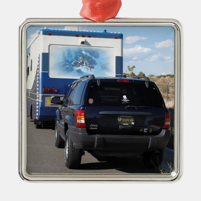 Safari Trek 1999 Blue Classic RV Motorhome Jeep Metal Ornament (Front)