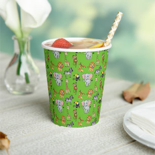 Safari Tropical Jungle Animals Cute Green Pattern Paper Cups