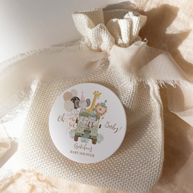 Safari Truck Jungle Animals Boho Baby Shower Classic Round Sticker (Creator Uploaded)