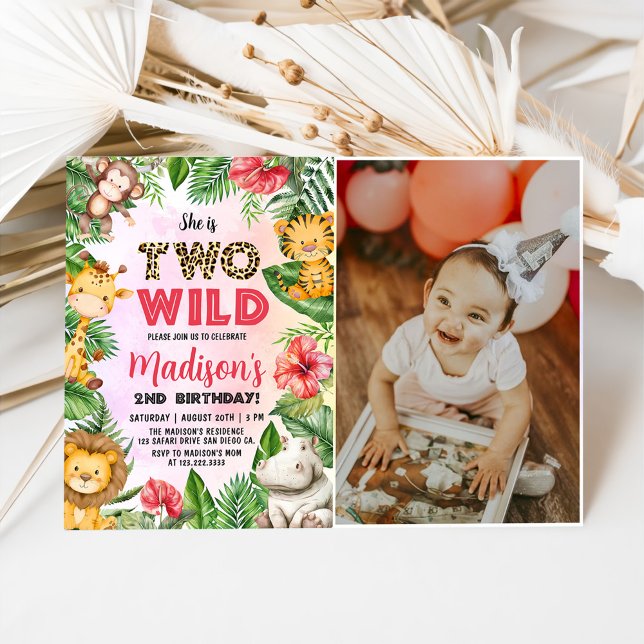Safari Two Wild 2nd Birthday Photo Invitation (Creator Uploaded)