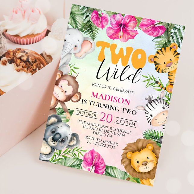Safari Two Wild 2nd Girl Birthday  Invitation (Creator Uploaded)