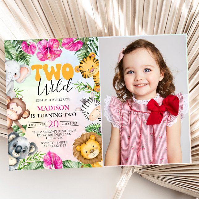 Safari Two Wild 2nd Girl Birthday Photo Invitation (Creator Uploaded)