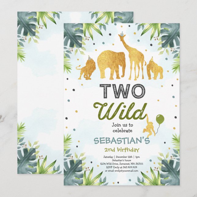 Safari Two Wild Birthday Invitation Two Wild Party (Front/Back)