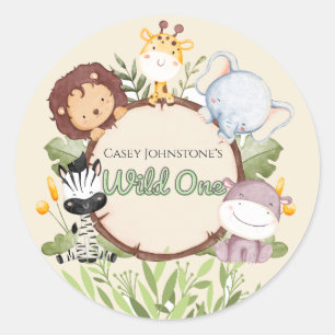 Safari Watercolor Wild One 1st Birthday Classic Round Sticker