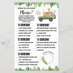Safari What is on your Phone Baby Shower Game card