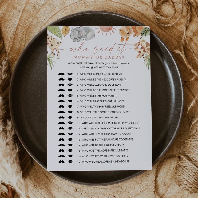 SAFARI Who Said It Mommy Daddy Baby Game Card (Creator Uploaded)