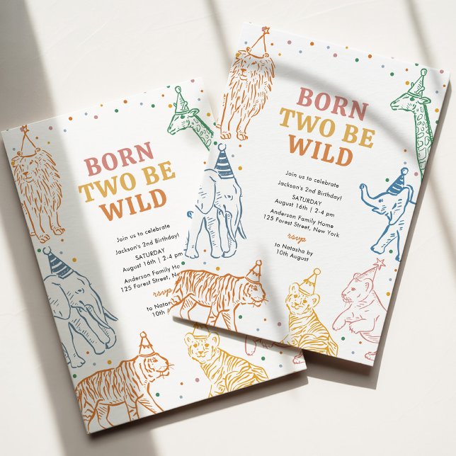 Safari Wild Animals Girl 2e Invitation anniversair (Créateur téléchargé)