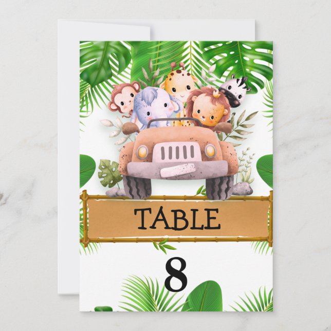 Safari Wild JUNGLE One Birthday Table Number (Front)