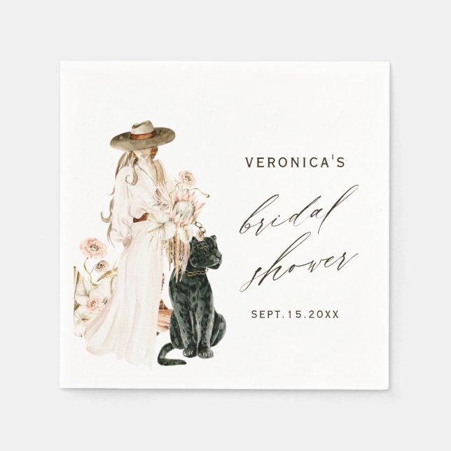 Safari Wild Leopard Boho Lady Bridal Shower  Napkin (Front)