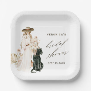 Safari Wild Leopard Boho Lady Bridal Shower Paper Plate
