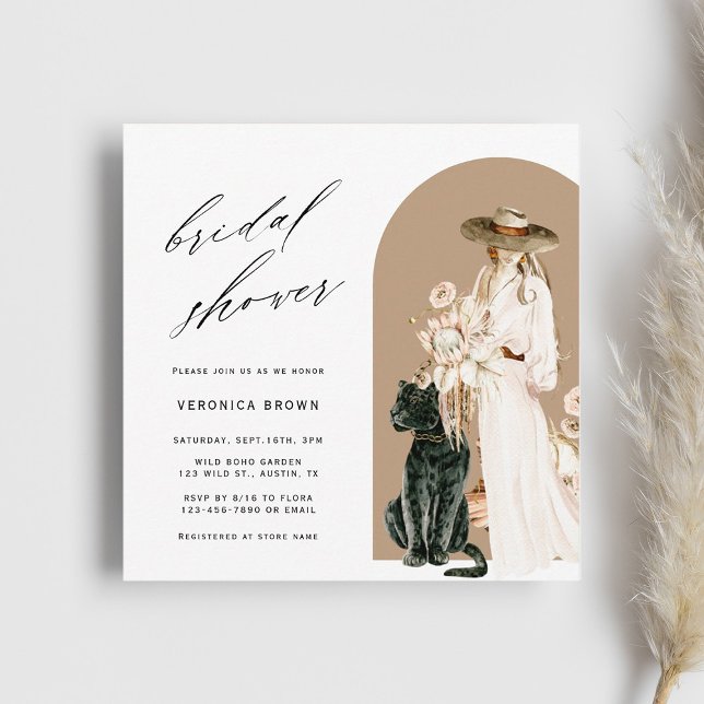 Safari Wild Leopard Boho Lady Bridal Shower Square Invitation (Creator Uploaded)