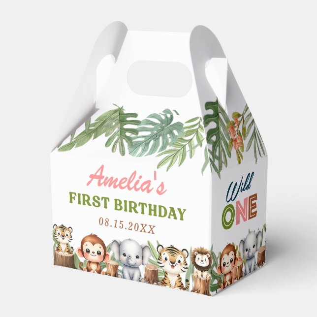 Safari Wild One 1st Birthday Favor Box (Front Side)