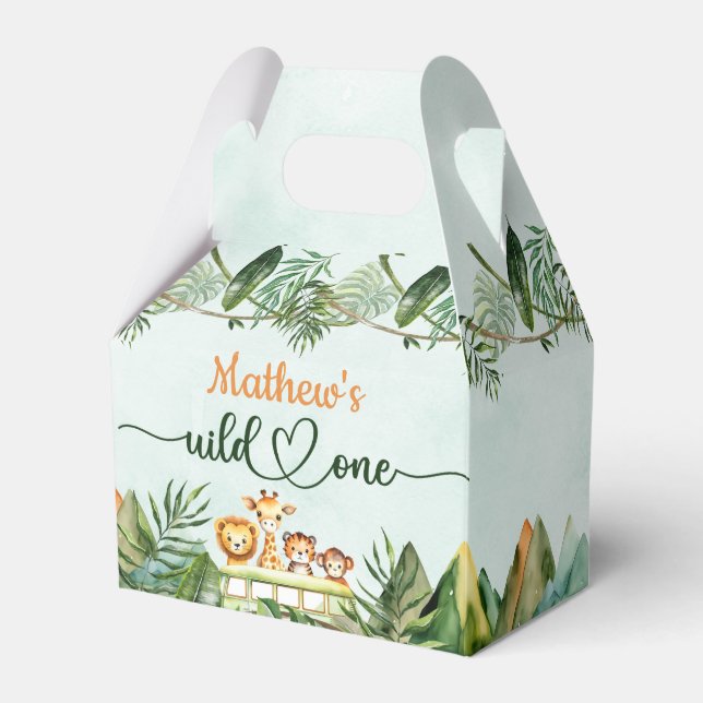 Safari Wild One 1st Birthday Favor Box (Front Side)