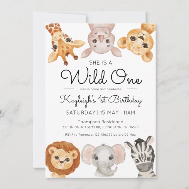 Safari Wild One 1st Birthday Invitation Boy Girl (Front)