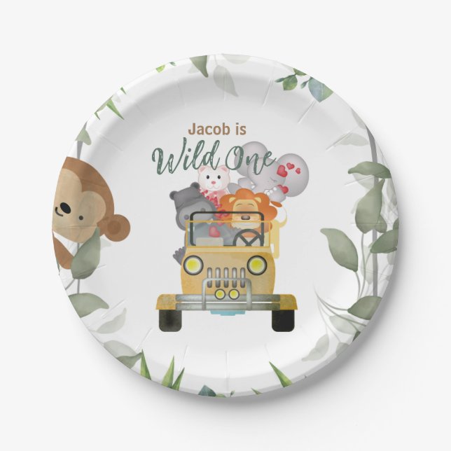 Safari Wild One 1st Birthday Party Boy   Paper Plate (Front)