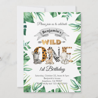 Safari Wild One 1st Birthday Party Invitation