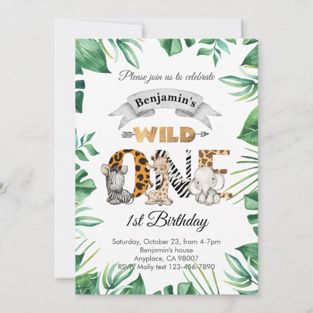 Safari Wild One 1st Birthday Party Invitation (Front)