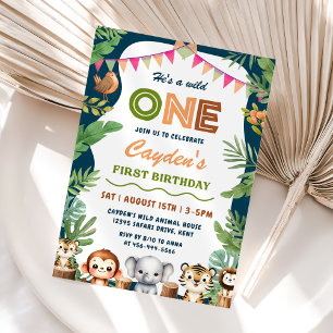 Safari Wild One 1st Boy Birthday  Invitation