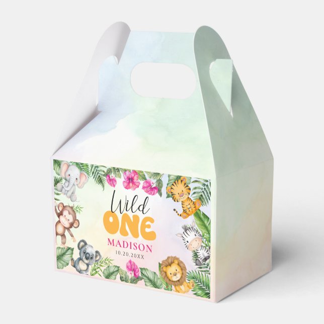 Safari Wild One 1st Girl Birthday Favor Box (Front Side)