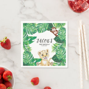 Safari Wild One Animal Jungle Photo 1st Birthday Napkin