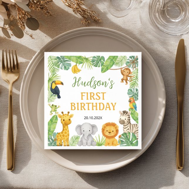 Safari Wild One Animals Birthday Party Napkin (Creator Uploaded)