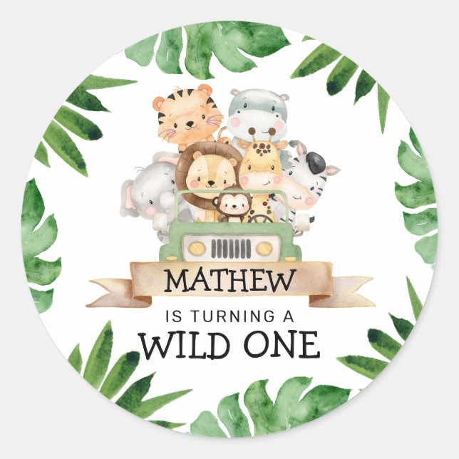 Safari Wild One Birthday  Classic Round Sticker (Front)