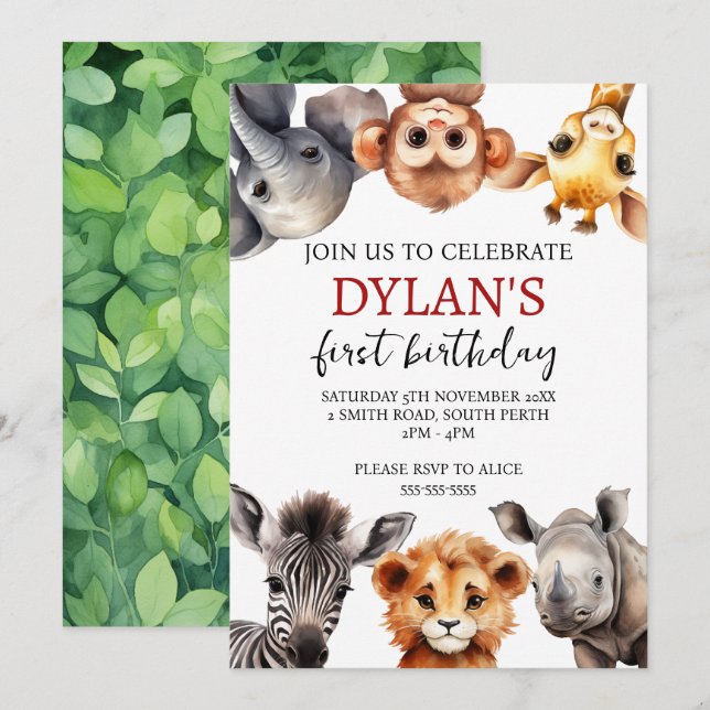 Safari Wild One Birthday Invitation (Front/Back)