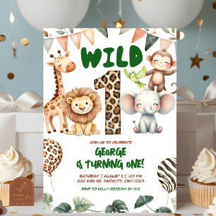 Safari wild one birthday invitation