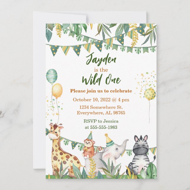 Safari Wild One Birthday Invitation (Front)