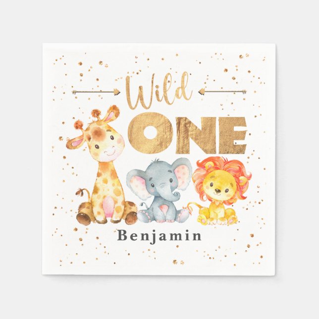 Safari Wild One Birthday Napkins (Front)