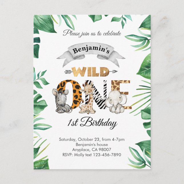 Safari Wild One Birthday Party Invitation (Devant)