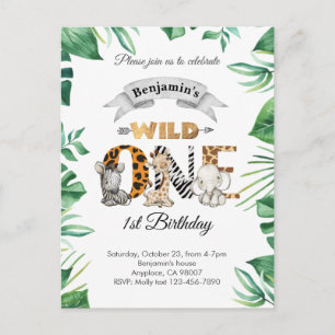 Safari Wild One Birthday Party Invitation Postcard