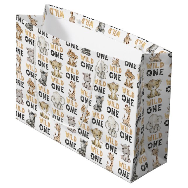 Safari Wild One Birthday Party Large Gift Bag (Front Angled)