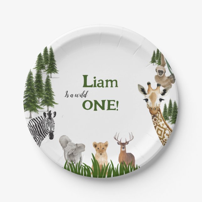 Safari Wild One Birthday Party Paper Plates (Front)