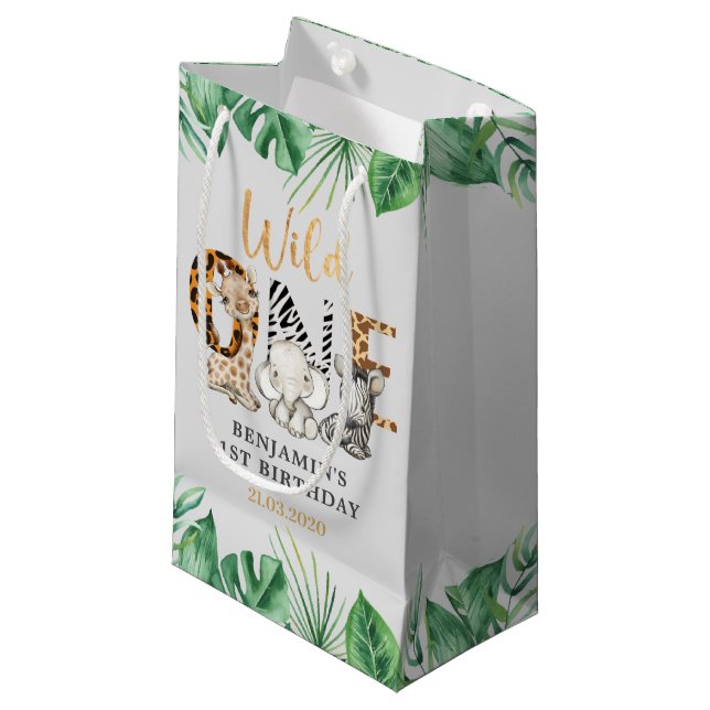 Safari Wild One Birthday Party Small Gift Bag (Front Angled)