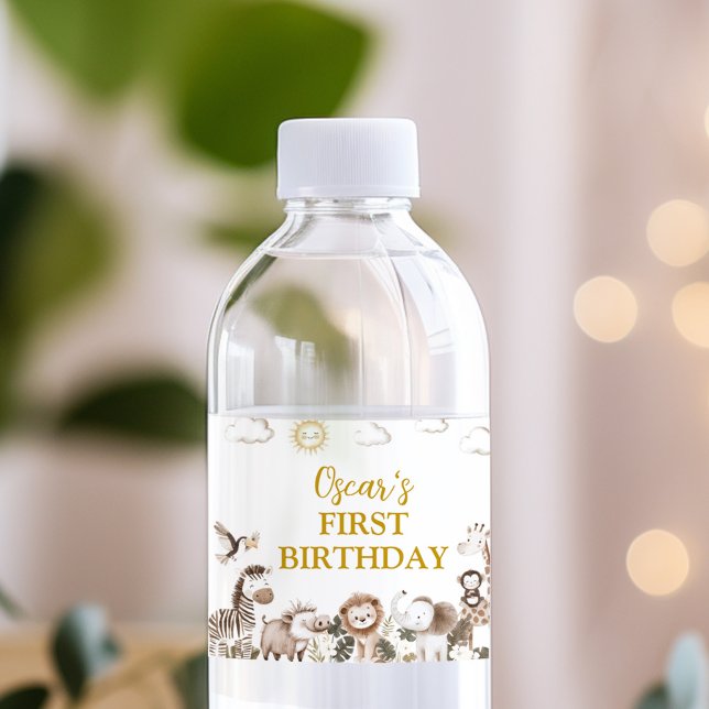 Safari Wild One Birthday Party Water Bottle Label (Creator Uploaded)