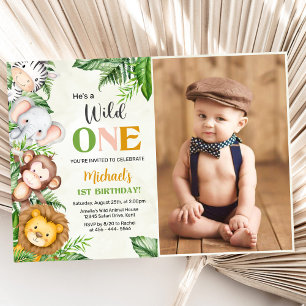 Safari Wild One Birthday Photo Invitation