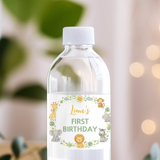 Safari Wild One Birthday Water Bottle Label