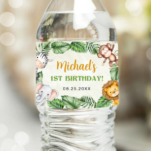 Safari Wild One Birthday Water Bottle Label