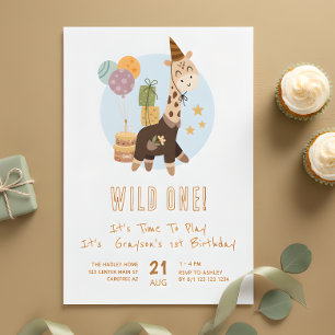 Safari Wild One Boy 1st Birthday Invitation