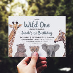Safari Wild One Boy 1st Birthday  Invitation<br><div class="desc">Cute Safari baby animals 1st birthday invitation. Original artwork by Komila Y.</div>