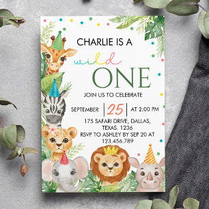 Safari Wild One First Birthday Invitation