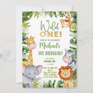Safari Wild One garçon 1er anniversaire invitation