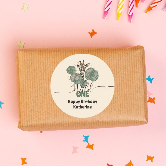Safari Wild One Giraffe Animal Birthday Classic Round Sticker (Creator Uploaded)