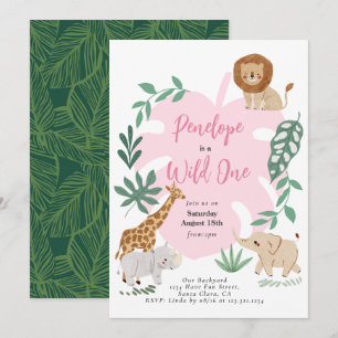Safari Wild One Girl 1er anniversaire Invitation