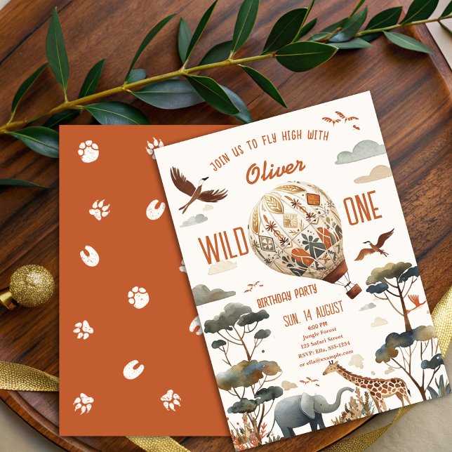 Safari Wild One Hot Air Balloon & Jungle Birthday Invitation (Creator Uploaded)