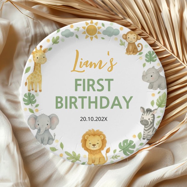 Safari Wild One Jungle Animals Birthday Paper Plate (Creator Uploaded)