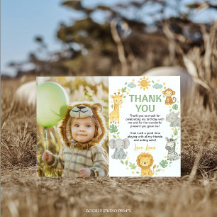 Safari Wild One Jungle Animals Birthday Photo Thank You Card